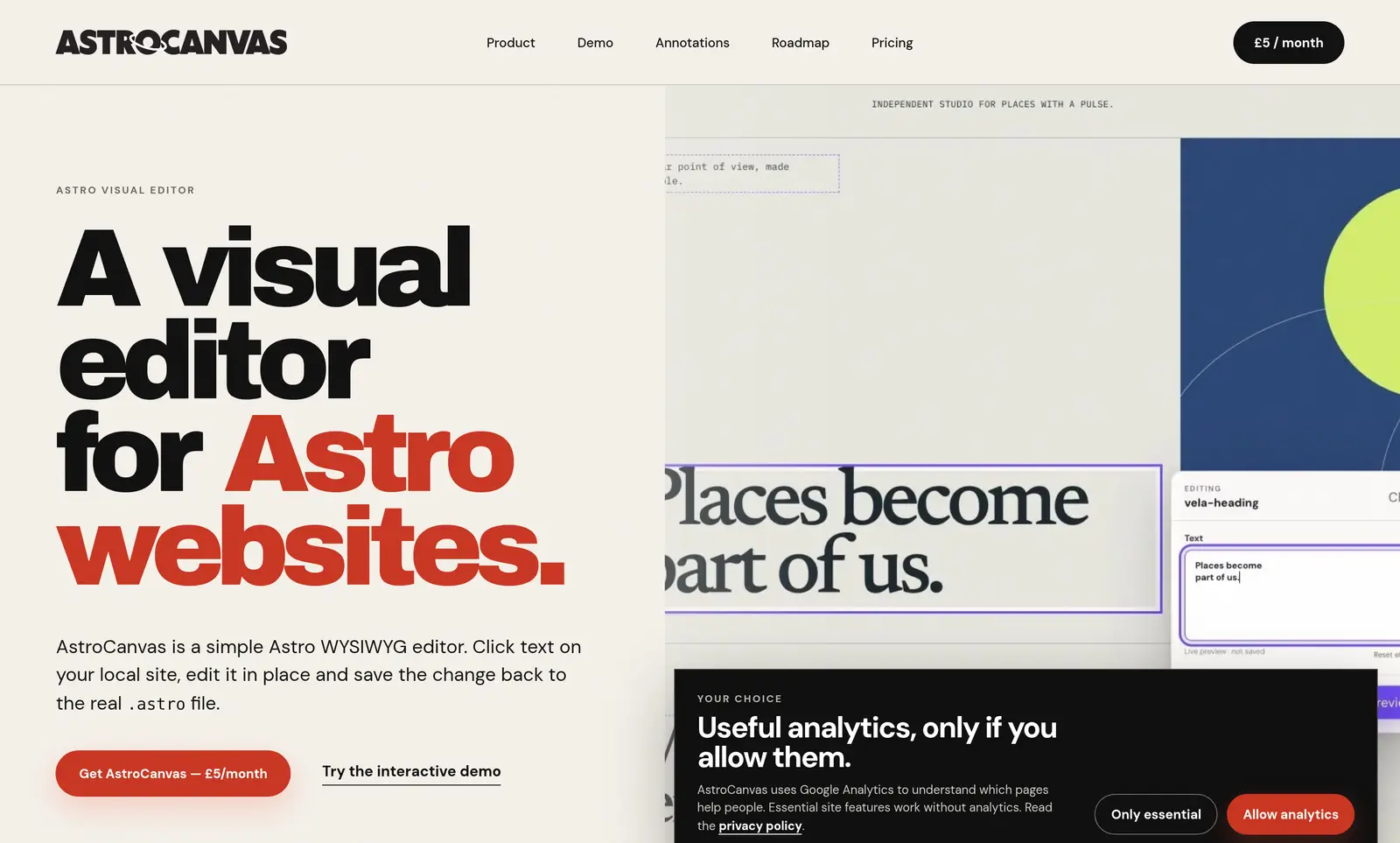 The Astrocanvas visual editor website