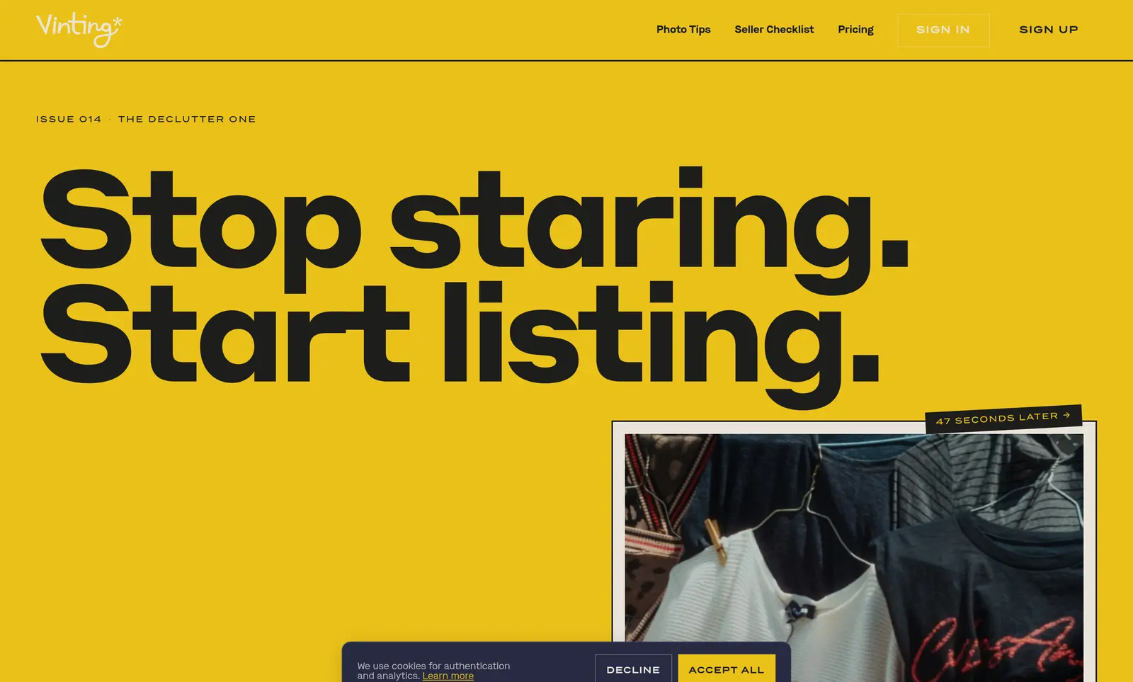 The Vinting AI listing generator website